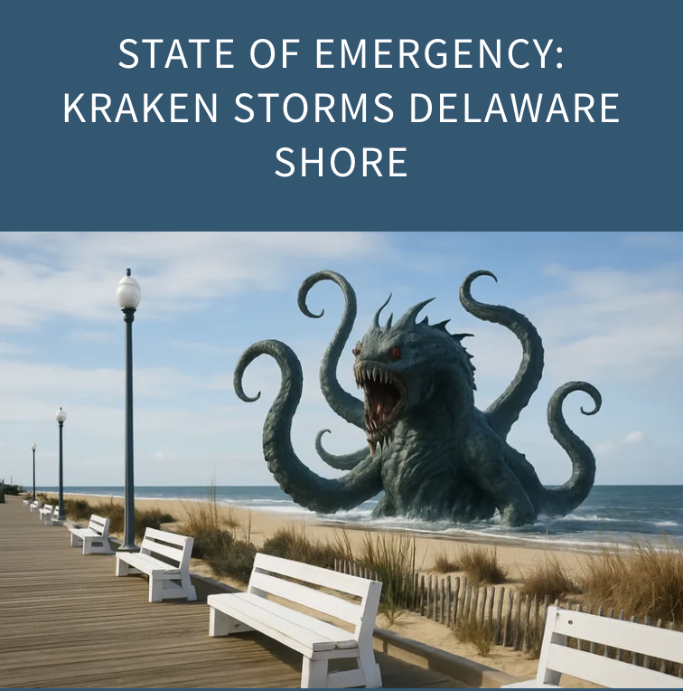 In this fake news story, a kraken creates chaos at the Delaware beaches.